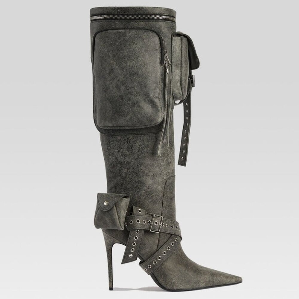 retrofete Yasmine Boot in Vintage Black HEELS POCKET STORAGE LEATHER Size 8